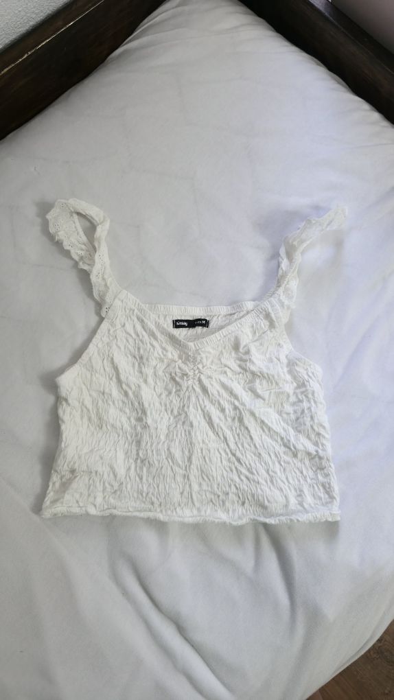 Biały  Crop top na ramiączkach marszczony top Sinsay bluzka Boho