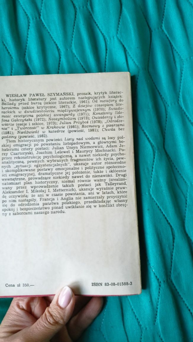 Książka Wiesław Paweł Szymański "Listy nad wodami"