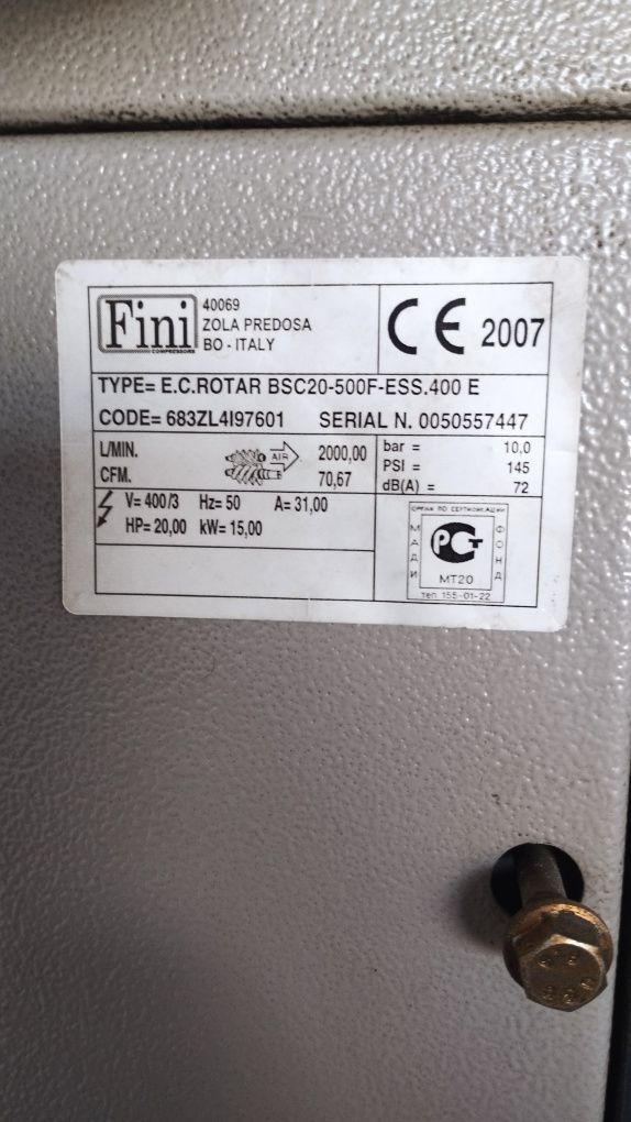 Kompresor srubowy fini 15kw falownik zbiornik 500l