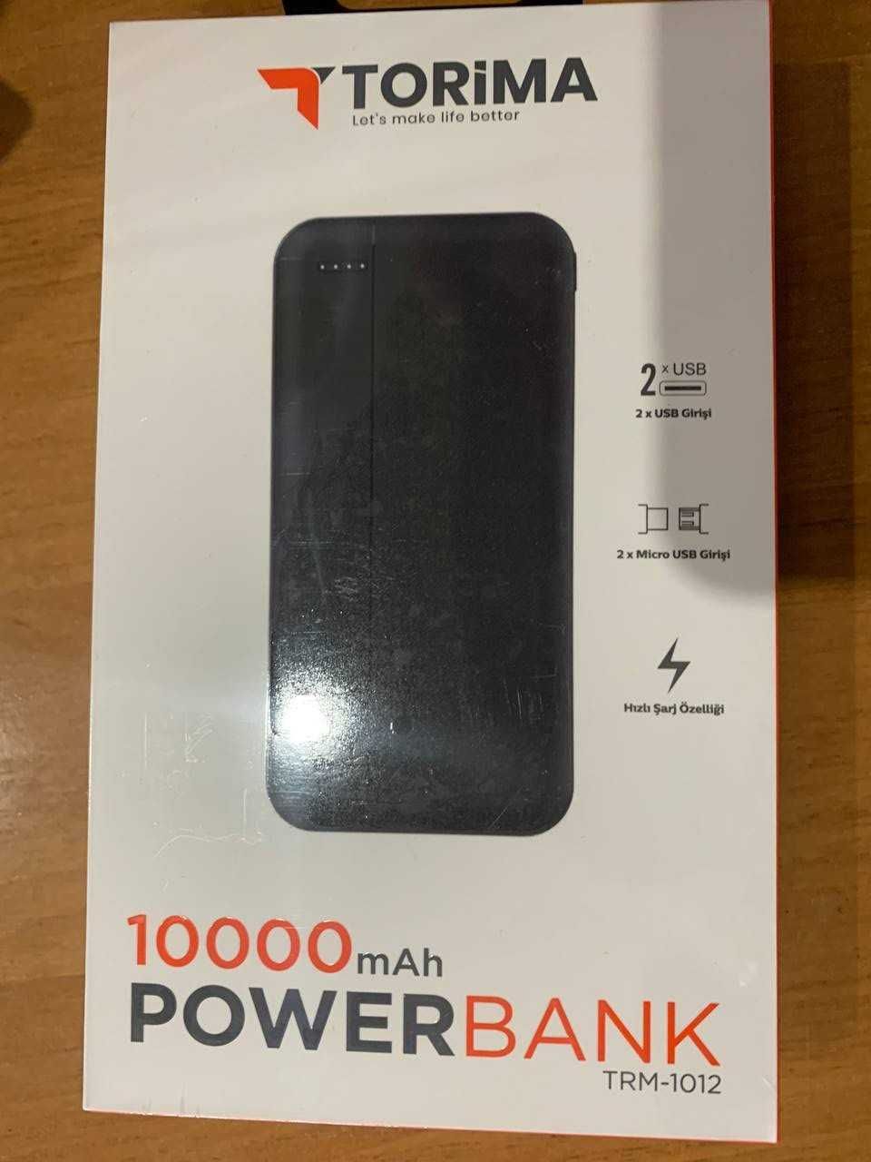 powerbank 10000 mAh белого и черного цвета 2 USB выхода, павербанк