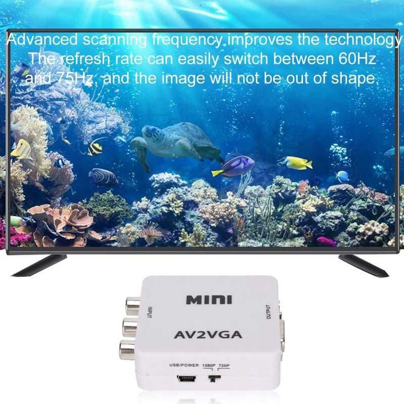 Переходник AV RCA тюльпан в  VGA адаптер конвертер