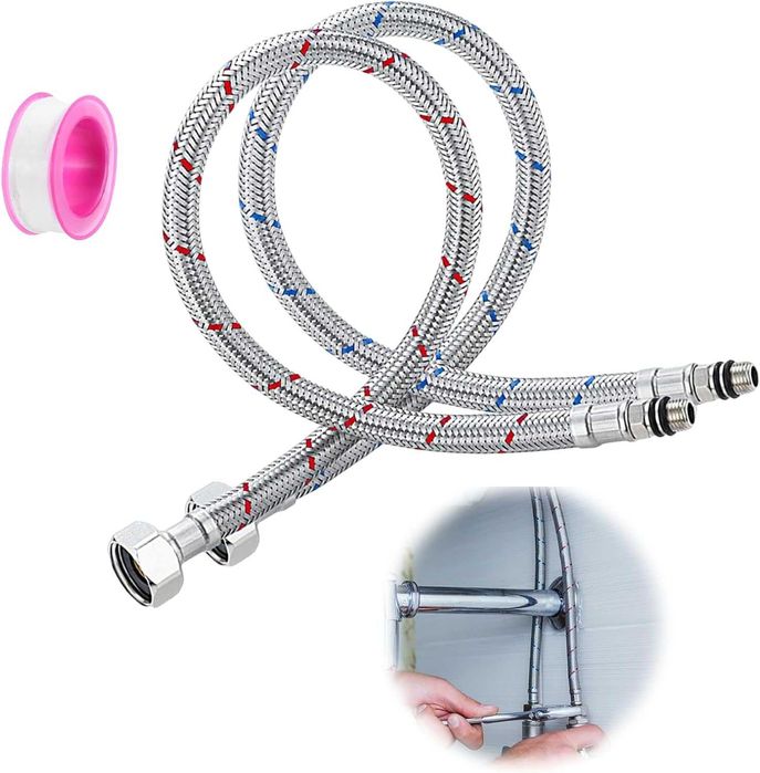 2 szt. wąż przyłączeniowy G3/8 x M10, armatura przedłużająca 80 cm