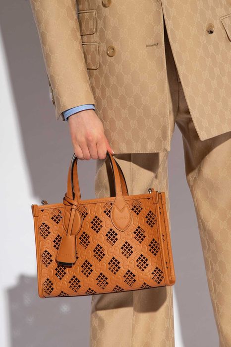 Gucci BROWN 'Ophidia' ażurowa torba na ramię
