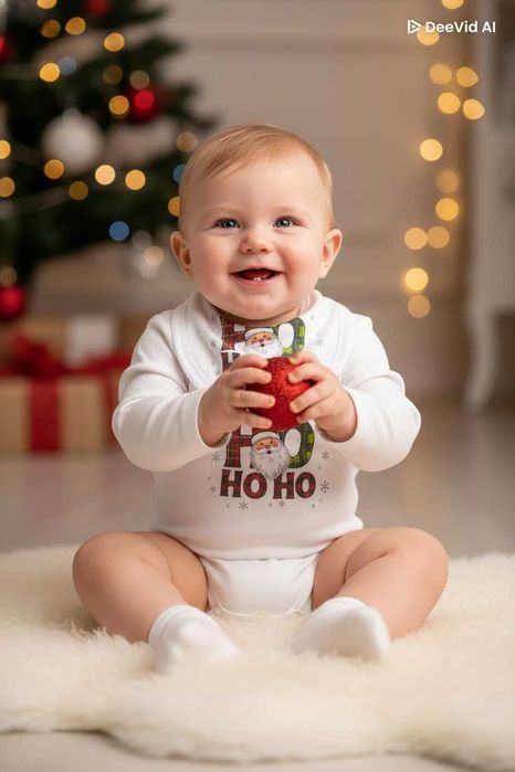 Conjunto Body + babete alusivo ao Natal, lindo para bebé.