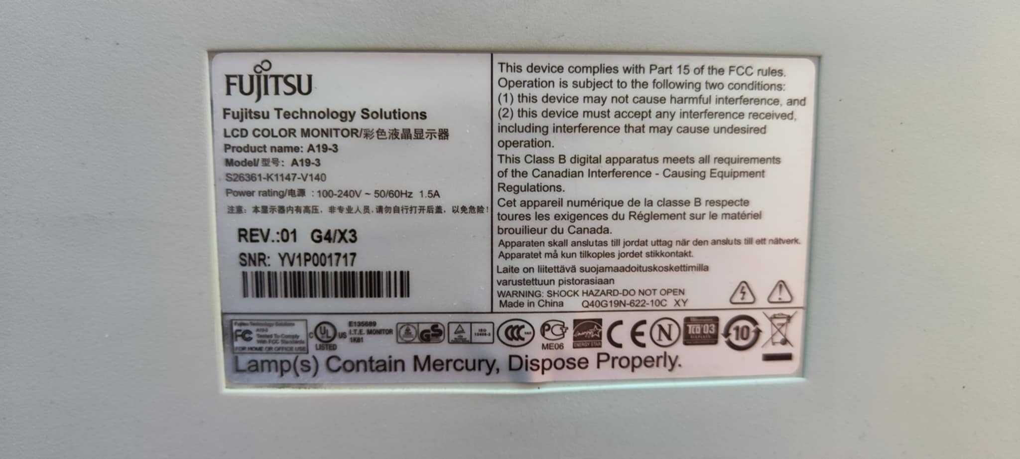 Monitor Fujitsu 17'