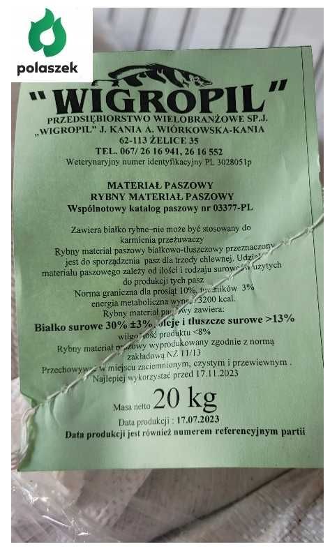 Rybna mieszanka paszowa - mączka rybna 30% - 20 kg