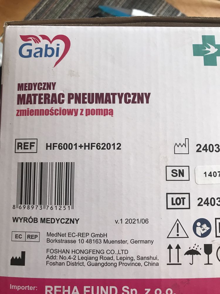 Materac p/odleżynowy z pompą Rehafund