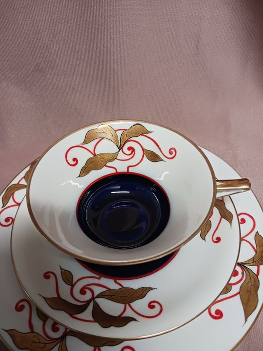 Art deco trio sniadaniowe porcelana recznie malowana filizanka