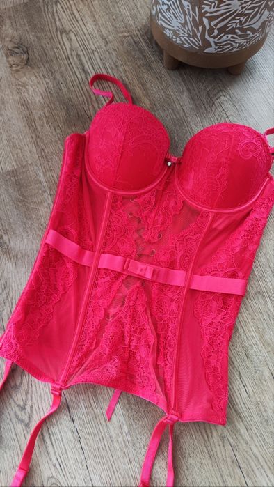 Różowy gorset neonowy wiązany Censored 75B sexy walentynki