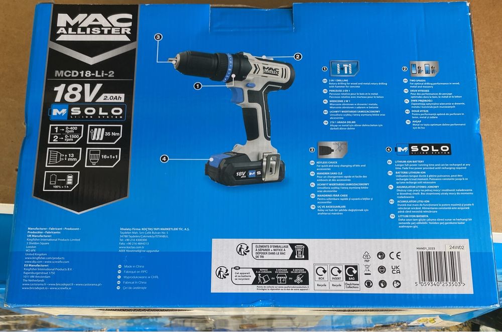 Шуруповерт акумуляторний MacAllister 18V 2 акумульори 2,0 Ah Нові