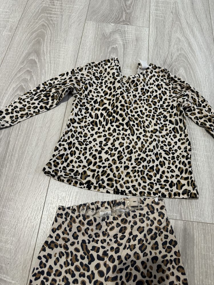 Komplet H&M rozmiar 98 bluzka i spodnie panterka