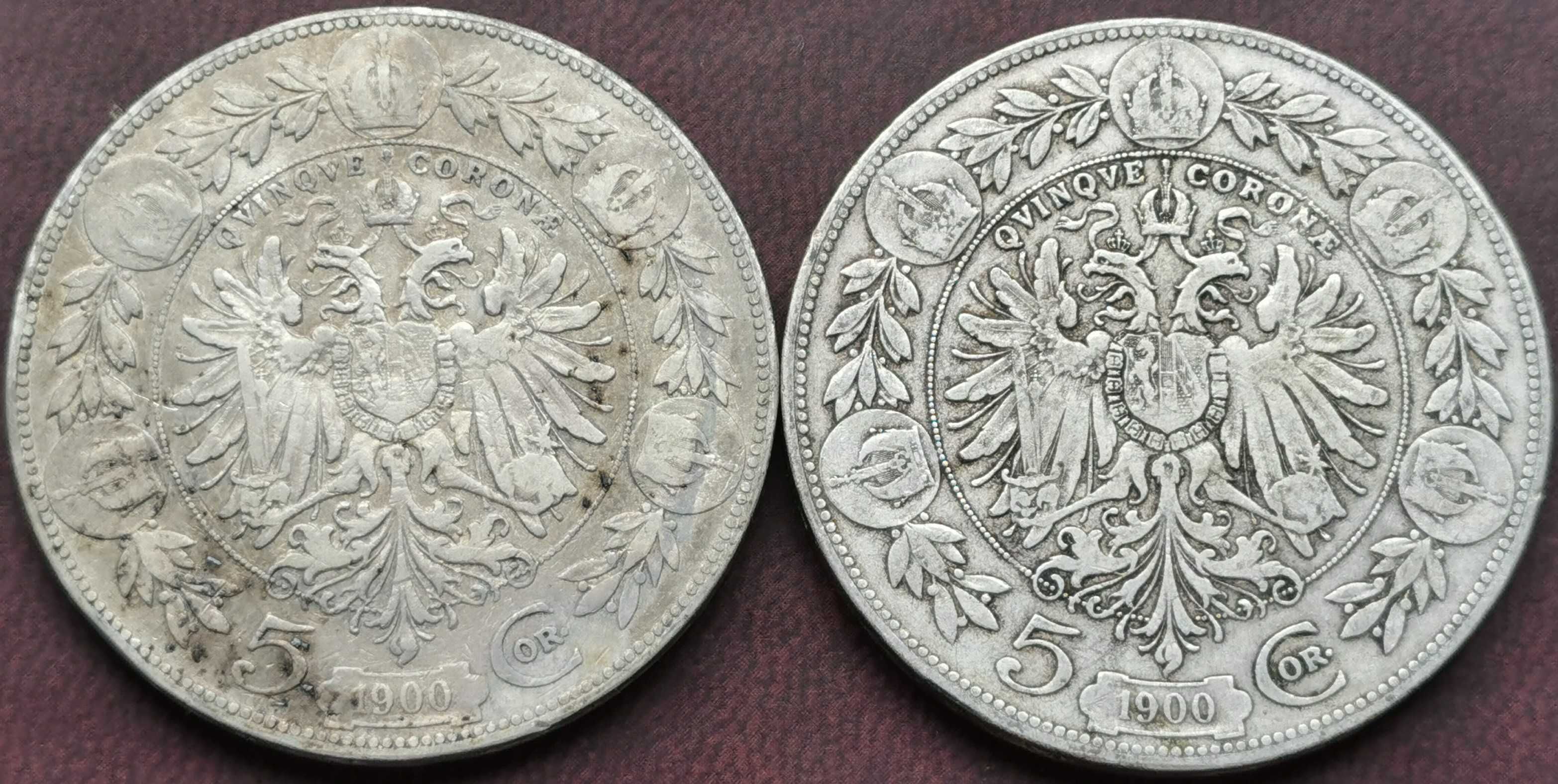 Monety - 5 Koron 1900r. Franciszek Józef Austro-Węgry - 2 szt. S3-KK