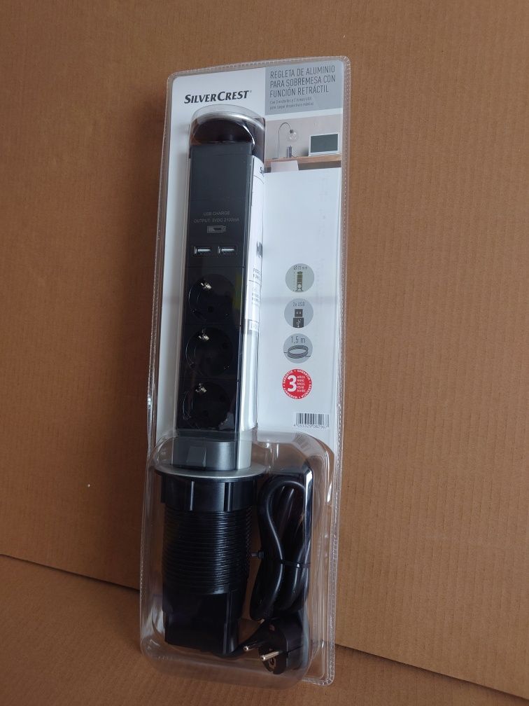 Gniazdo Chowane w Blat Wysuwana listwa przedłużacz USB Aluminium 1,5m