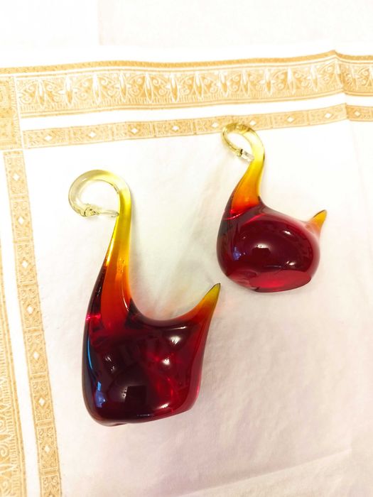 MURANO_kolorowe szkło_szklana figurka - łabędź/łabędzie- komplet 2szt.