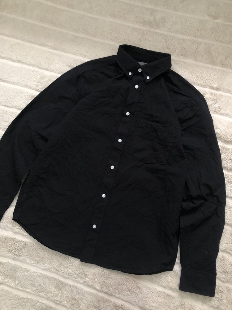 ZARA BLACK (M) Relaxed Custom Fit рубашка мужская черная 100% хлопок