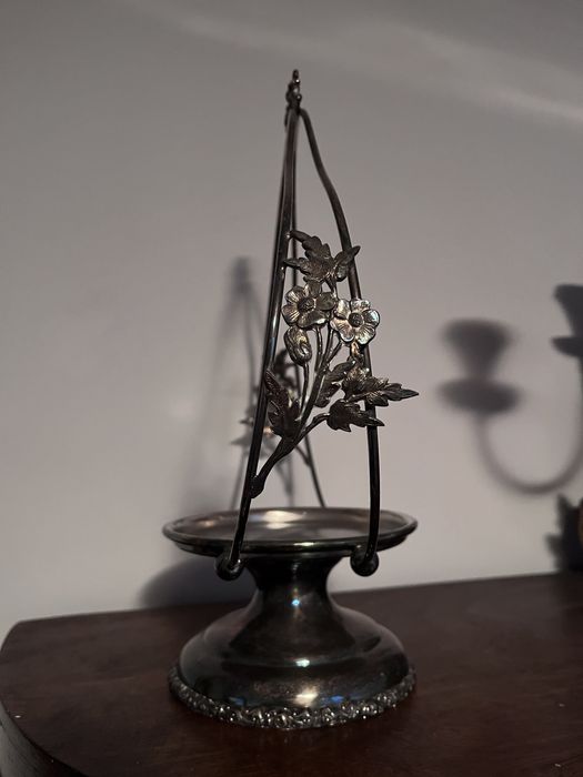 Rarytas posrebrzana patera na nodze ze szkalnym wkładem XIXw. J.Watts