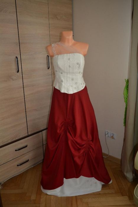 suknia ślubna r ok 40 - kolor wina - ecru szyta na miarę