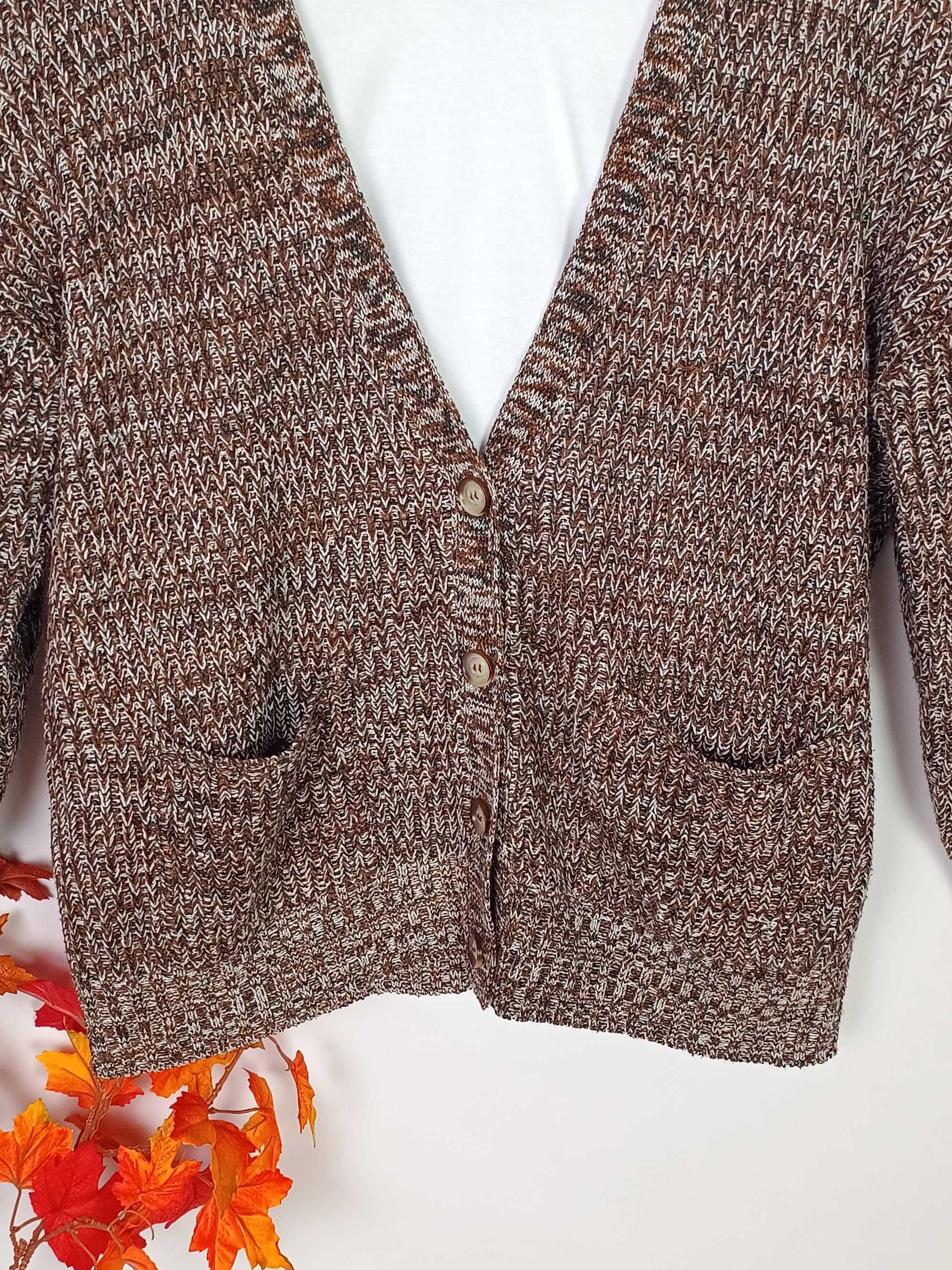 Brązowy czarny sweter kardigan dzianinowy Brave Soul 40 L oversize