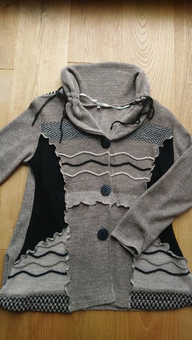Taliowany lniany elegancki sweter kardigran r. L
