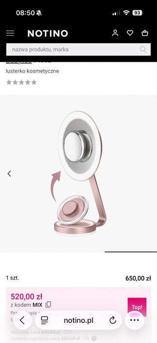 Lusterko led lustro babyliss kosmetyczne różowe prezent