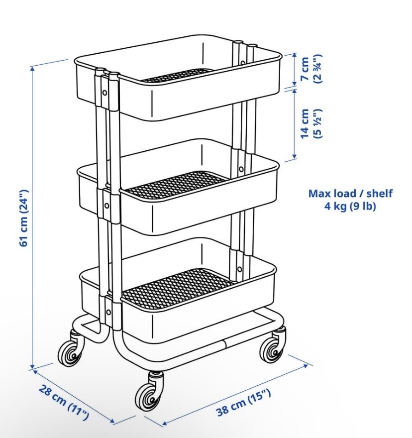 Ikea Wózek na kółkach z przykrywką do kuchni biały Raskog 28x31x61 cm