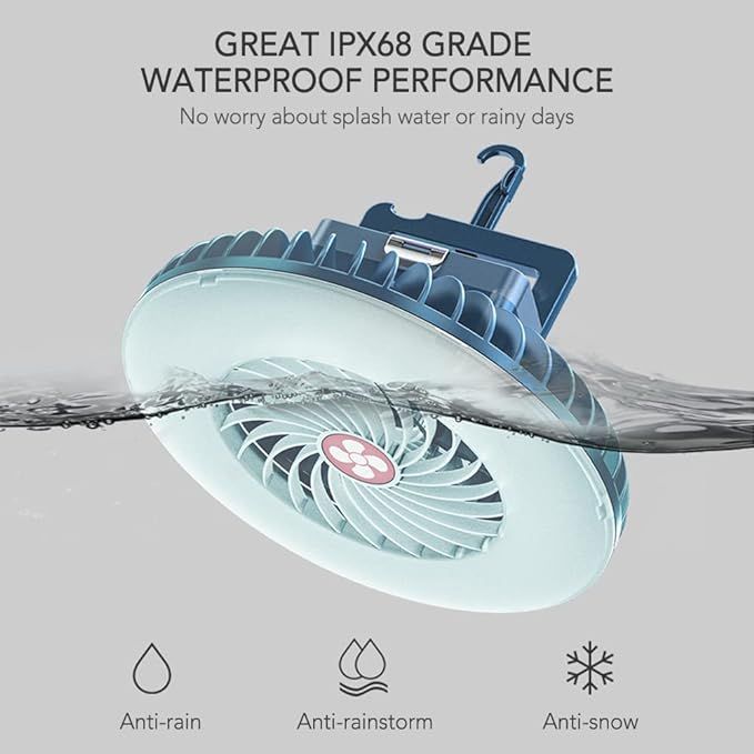 Lampka do namiotu kempingu 2w1 wentylator USB wisząca lampa