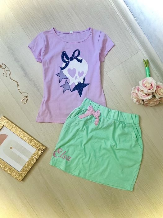 Zestaw frozen elsa spódniczka i koszulka pastelowy 116 różowa miętowa
