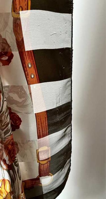 Zielona pomarańczowa chusta apaszka w kwiaty damska