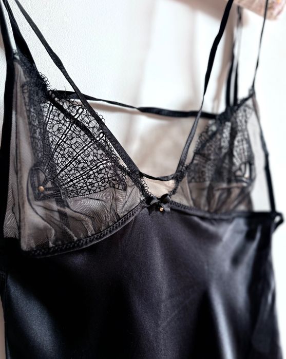 Jedwab Intimissimi jedwabna halka koszula nocna czarna seksowna basic