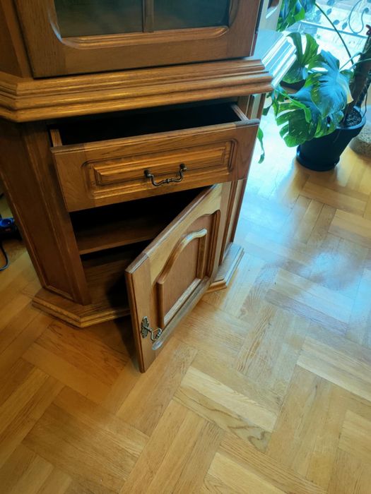 Komplet mebli dębowych PIECHOWICE.Witryna narożna komoda szafka pod TV