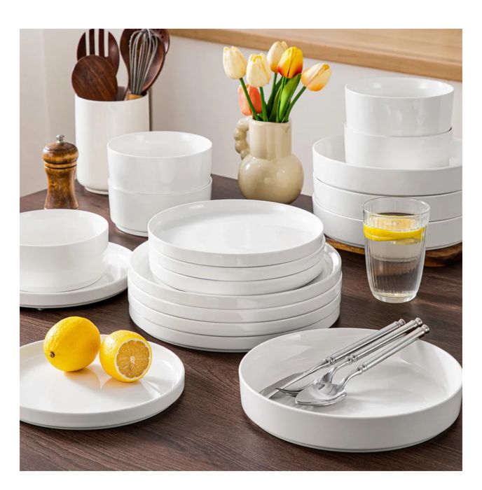 Serwis obiadowy MALACASA 24 el. dla 6 osób – porcelana, biały