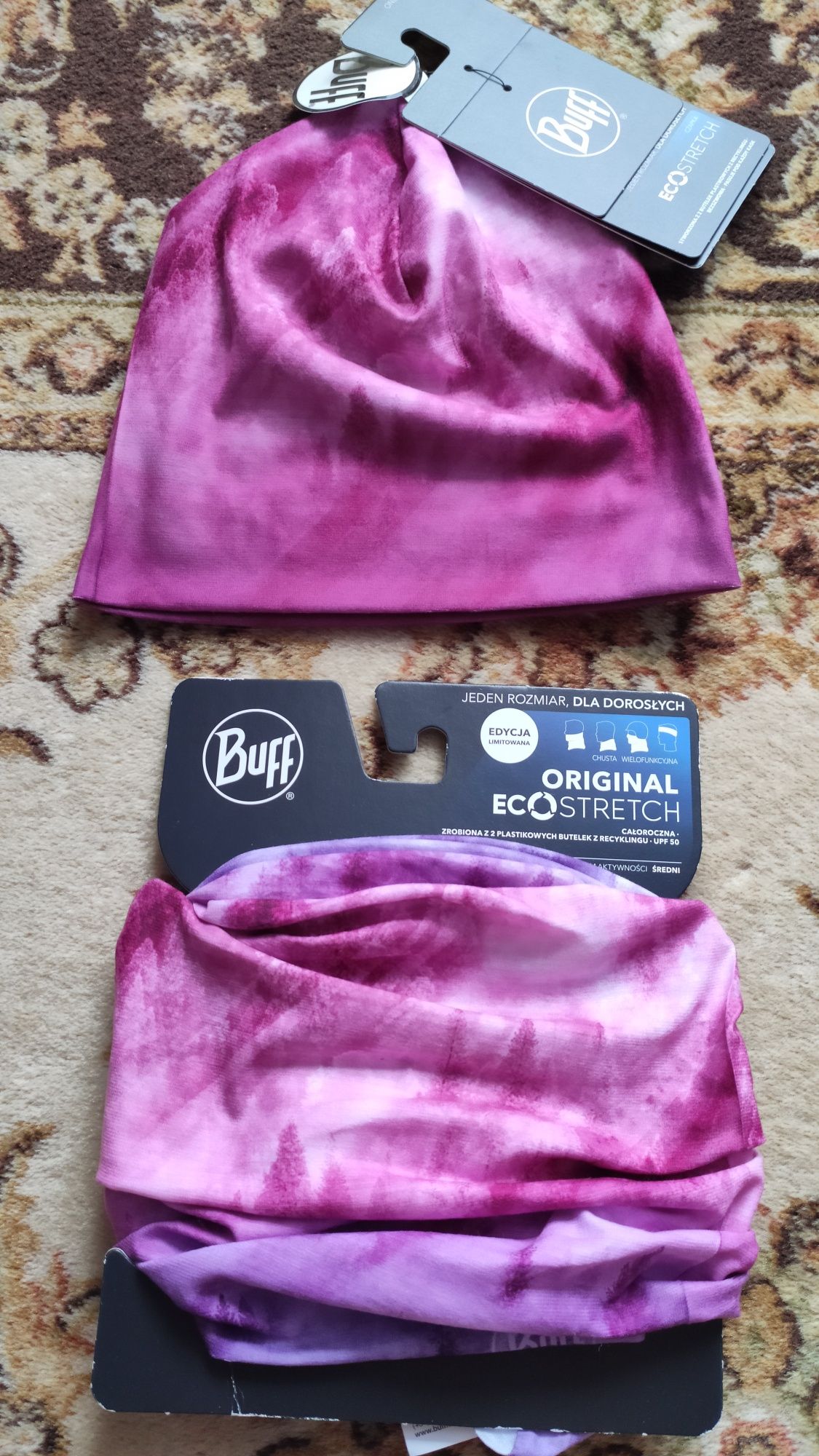 Buff original ecostretch zestaw komin i czapka pink różowy