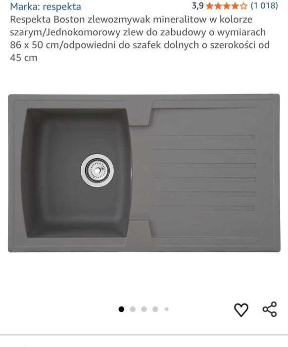 Szary zlewozmywak kuchenny marki Respekta.