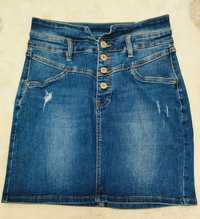 Spódnica mini jeansowa - wysoki stan - elastyczna - XS