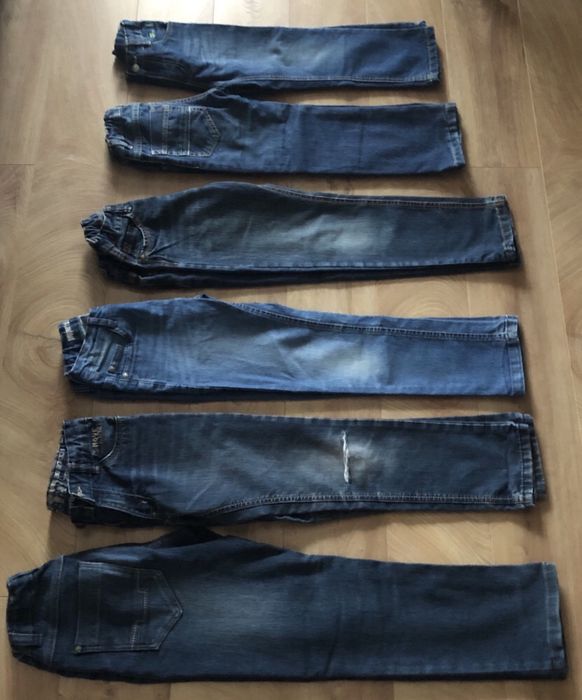 Jeansy spodnie chłopięce 6 par , chłopiec 110-134 dresy gratis zestaw