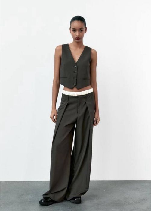 класичні сірі палаццо Zara S з поясом в білизняному стилі