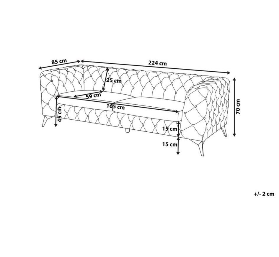 Sofa welurowa czarna SOTRA 3-osobowa