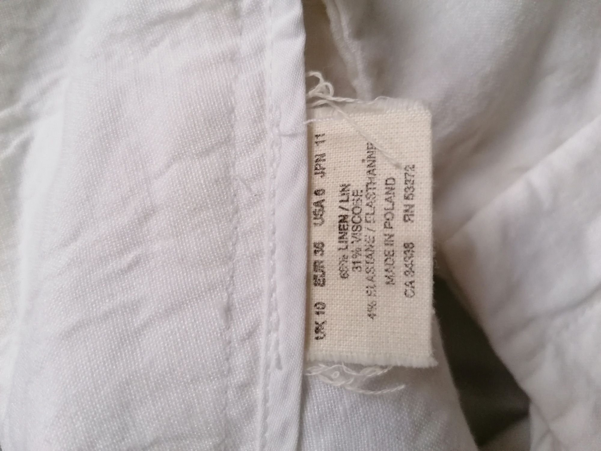 Lniane, białe damskie spodnie, szeroka nogawka, S/M
