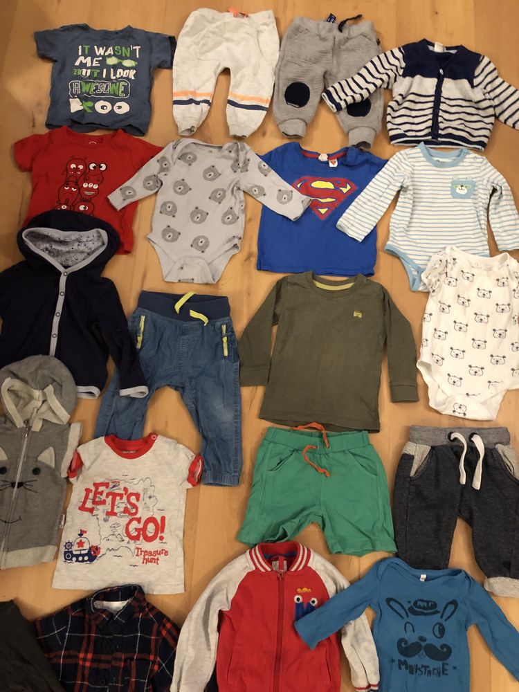 Paka 30 szt ubranek chłopiec, niemowlę 74 6-9 mcy, wiosna H&M 5-10-15