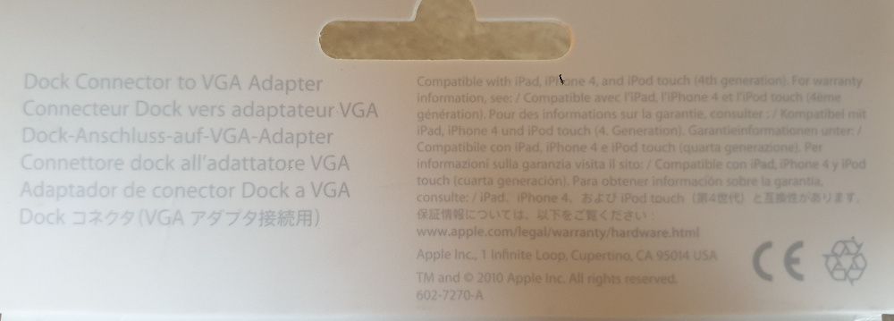 Dock Connectior to VGA Adapter Apple Oryginał