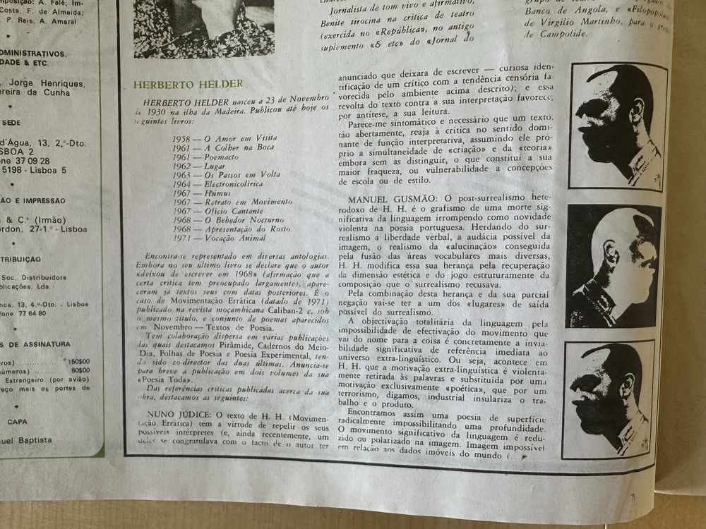 Revista &Etc Quinzenário Cultural - nº1 - 1973 - c/ Herberto Helder
