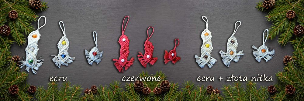 Zawieszka na choinkę ze sznurka, makrama, handmade, BOHO 3 szt