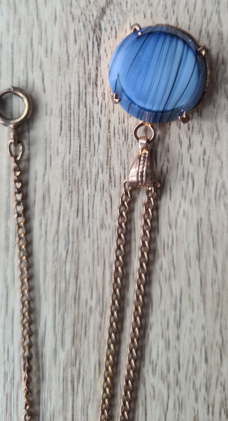 Naszyjnik z brązu z kamieniem niebieskim vintage glamour