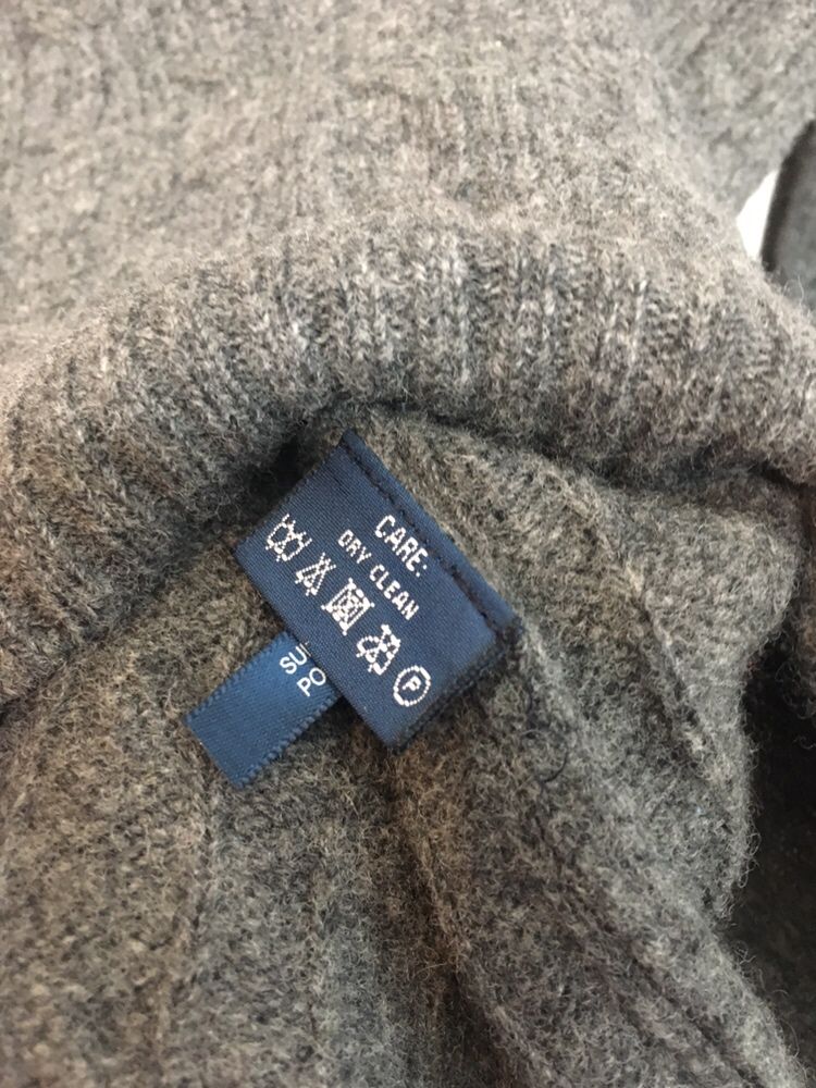 Oryginalny szary sweter Ralph Lauren 100% wełna warkocze sweterek