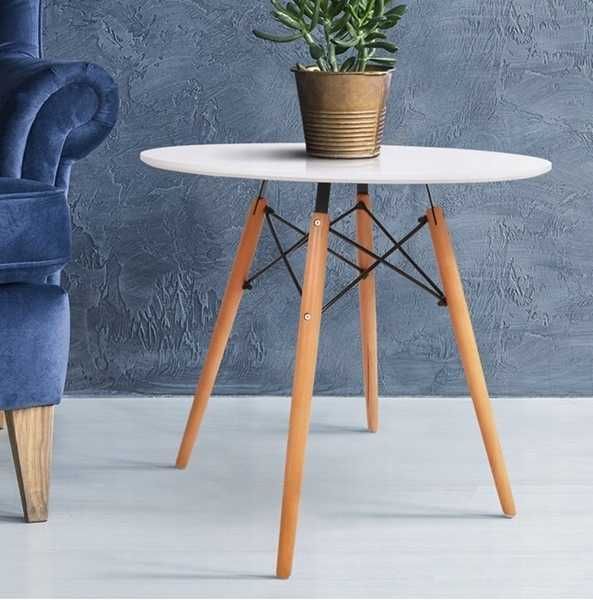 STÓŁ OKRĄGŁY KUCHENNY Skandynawski 80x75cm Biały + Gratis