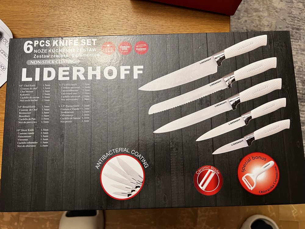 Noże Liderhoff zestaw 5 noży + obieraczka