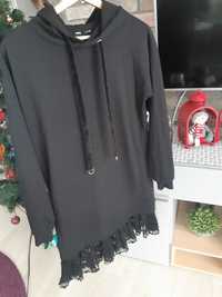 Sukienka dresowa tunika czarna z koronką Sinsay XS 34