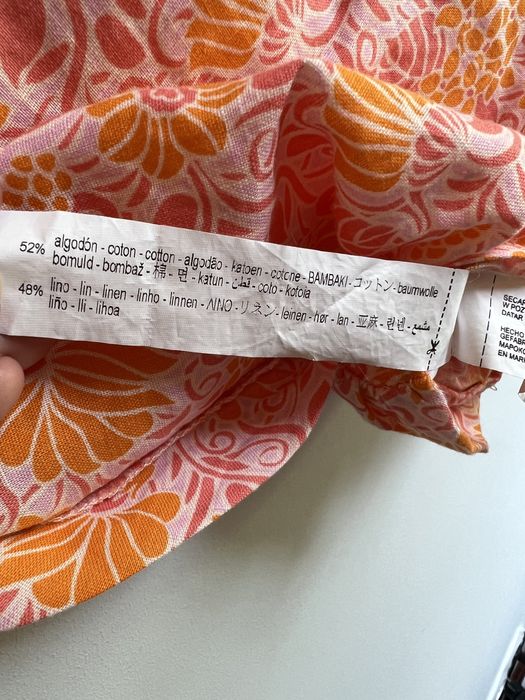 Krótki, lniany top supełek różowo pomarańczowy zara r. M/38