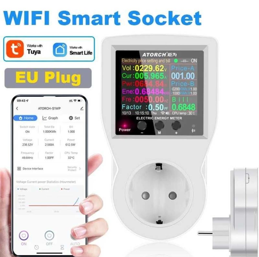 Нова версія S1BWP та S1W. ATORCH WiFi Tuya Ватметер енергометр таймер