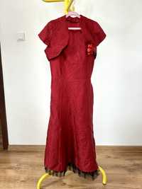 Zestaw czerwona sukienka z bolerkiem studniówka vintage S